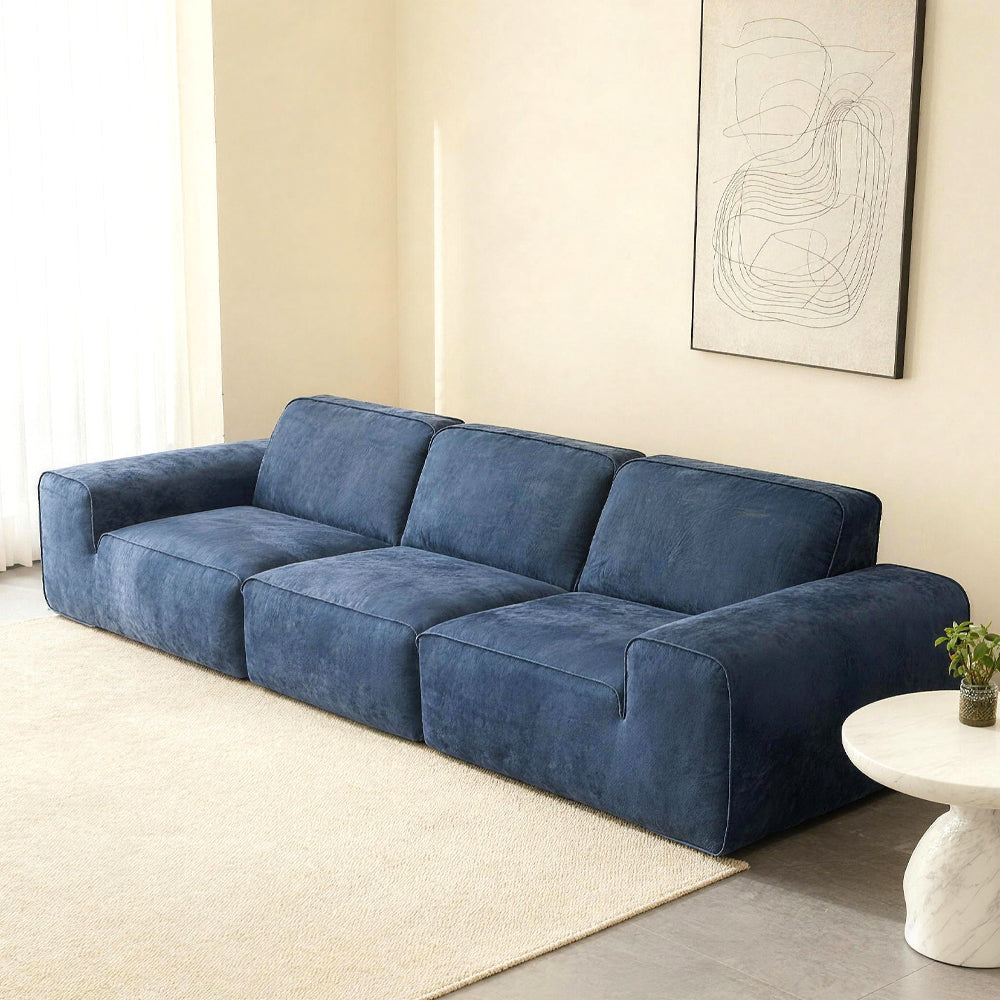 Suede Straight Row Blue Sofa
