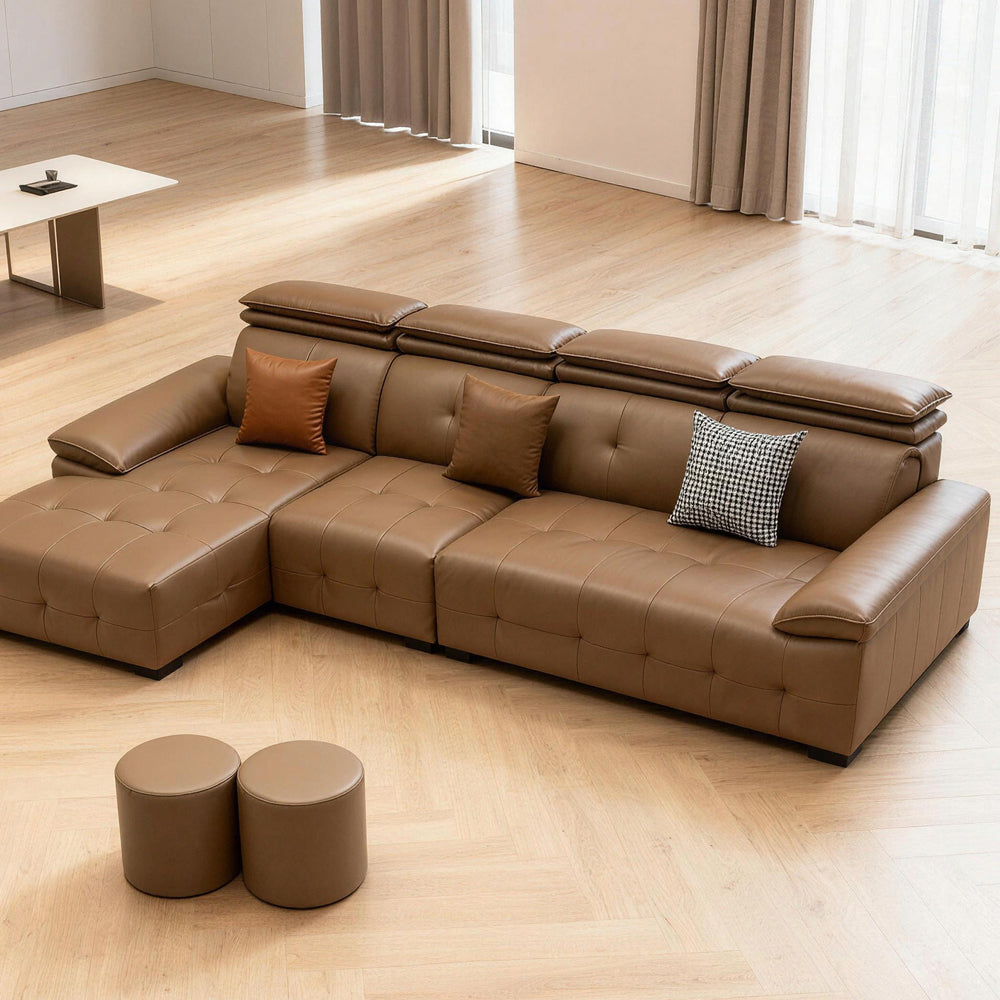Italian Minimalist Laurence Leather Reclining Corner Sofa