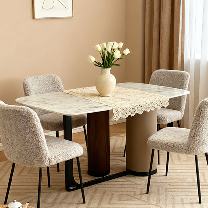 Natural Marble Top Cylindrical Legs Dining Table