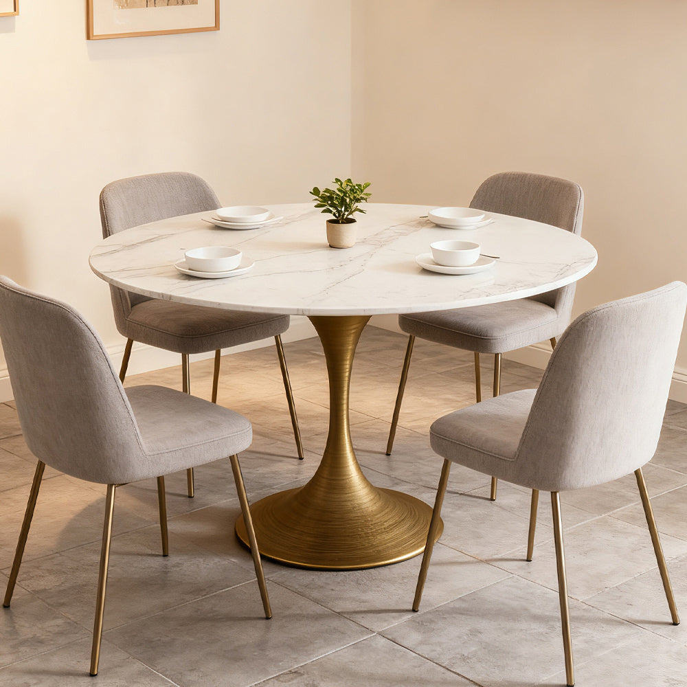 Modern White Slate Round Dining Table