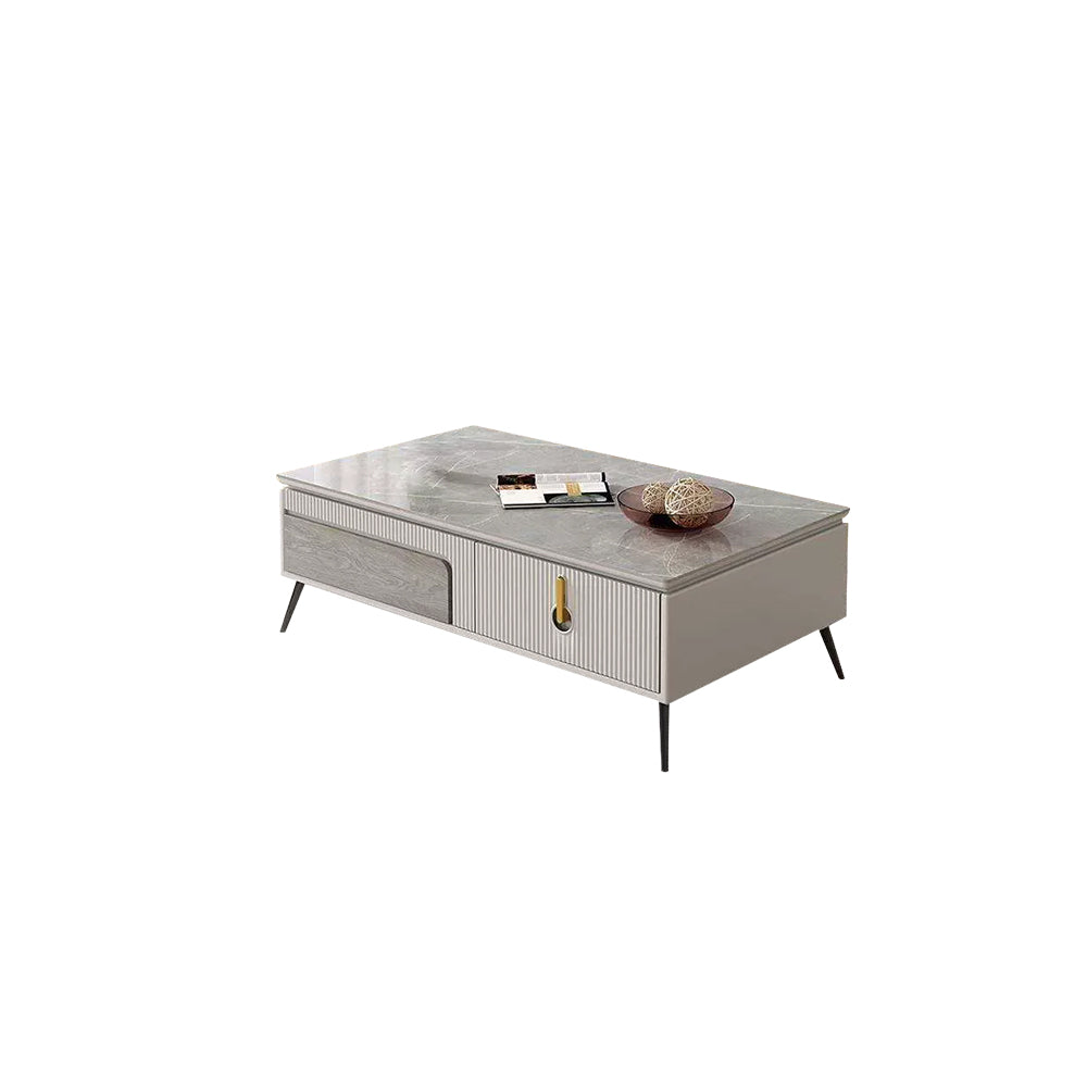 Modern Minimalist Slate Top Coffee Table With Gold Drawer Pulls