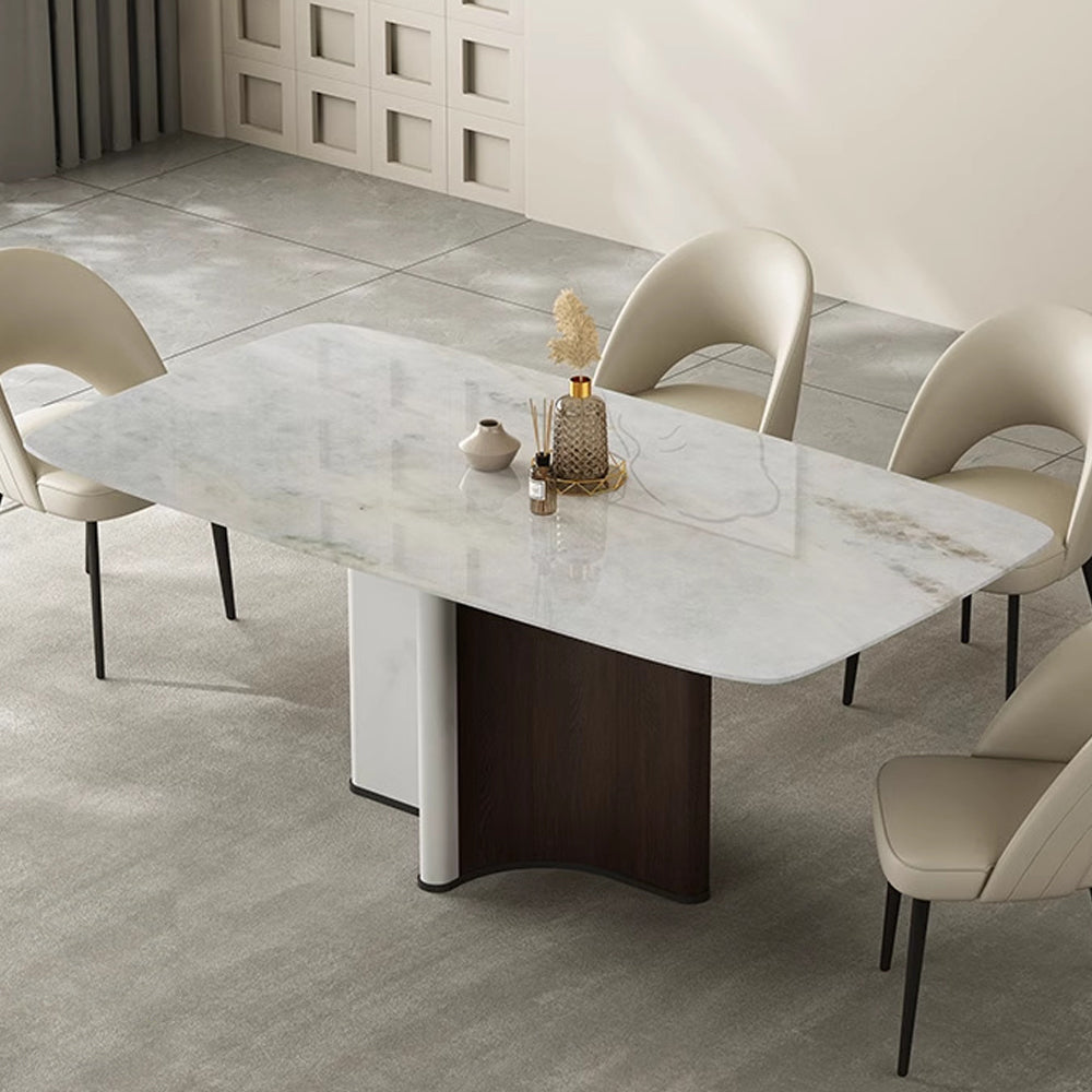 White And Dark Toned Base Natural Marble Top Dining Table/1.6M/1.8M