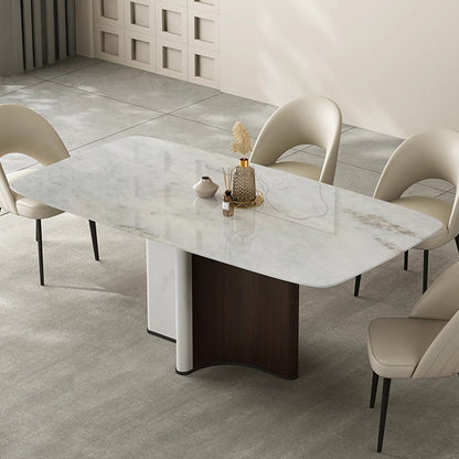 White And Dark Toned Base Natural Marble Top Dining Table/1.6M/1.8M