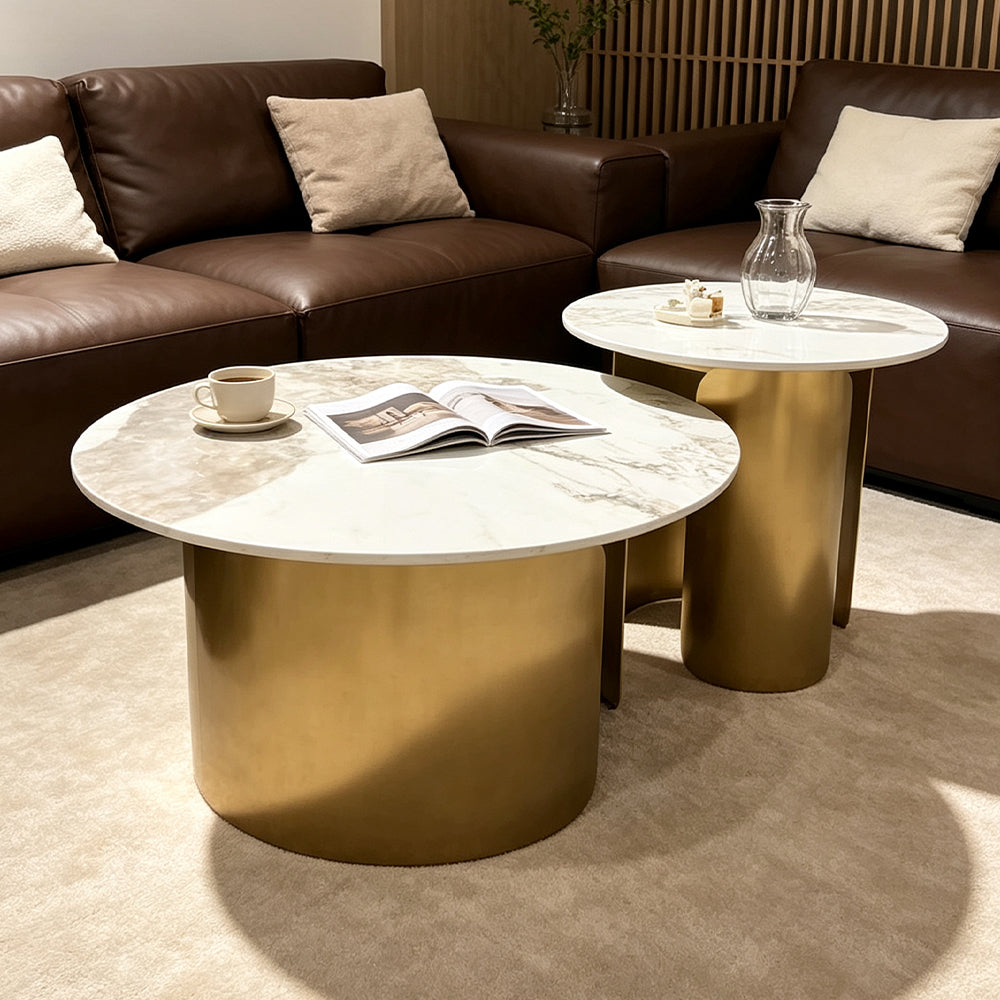 Luxe Round Nesting Coffee Table With Gold Base