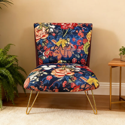 Floral Patterned Accent Chair with Gold Hairpin Legs