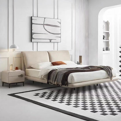 Beige Elephant Ear Design Leather Bed Frame