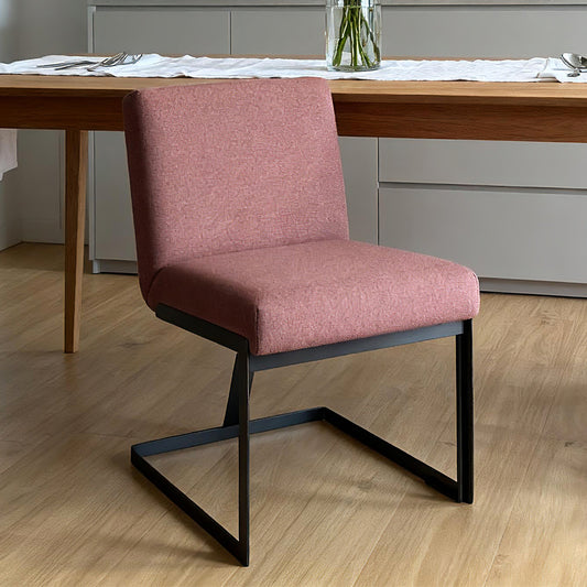 Modern Pink Upholstered Dining Chair With Black Steel Frame