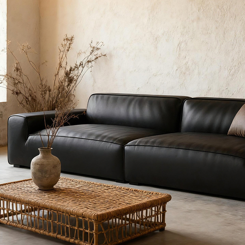 Bold Black Leather Sofa/2.8M