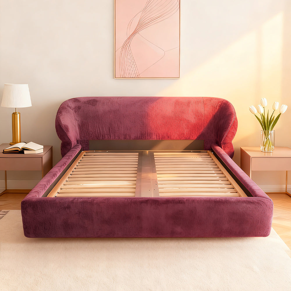Chenille Velvet Curved Headboard Bed Frame