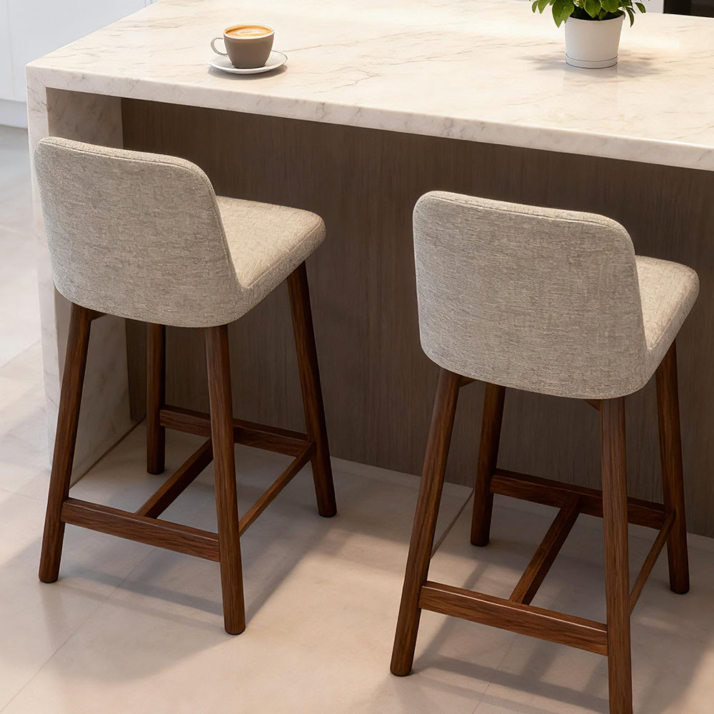 Linen Fabric Solid Wood Leg Bar Stool