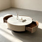 Round Sintered Stone Coffee Table with Storage Drawers