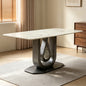 Rectangular Marble Dining Table with Artistic Sculptural Metal Base