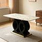 Rectangular Marble Dining Table with Artistic Black Wood Base