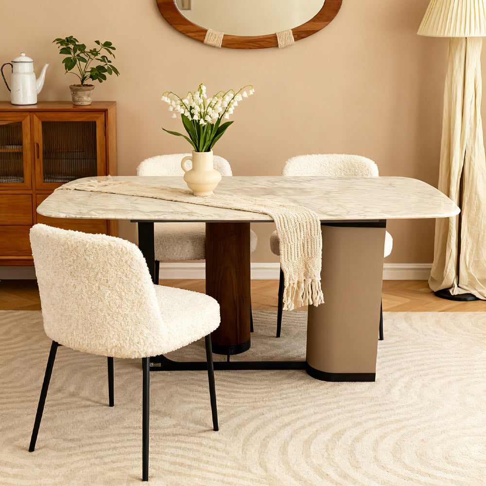 Natural Marble Top Cylindrical Legs Dining Table