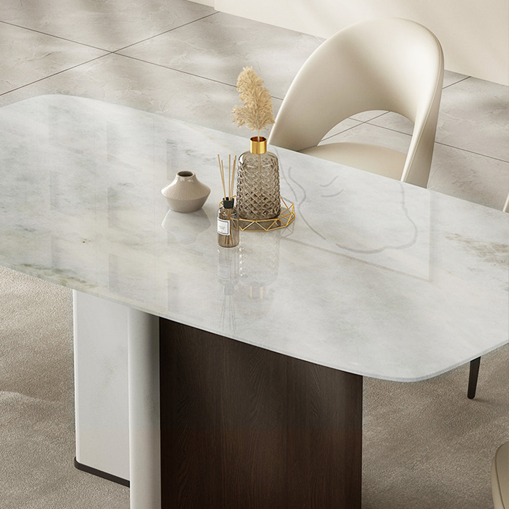 White And Dark Toned Base Natural Marble Top Dining Table/1.6M/1.8M
