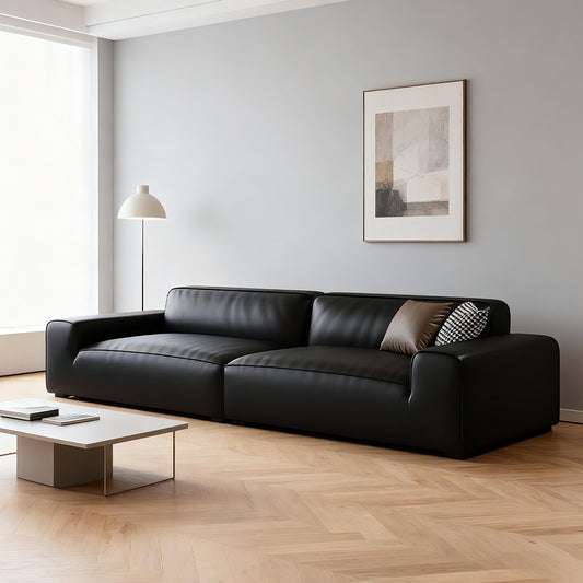 Bold Black Leather Sofa/2.8M