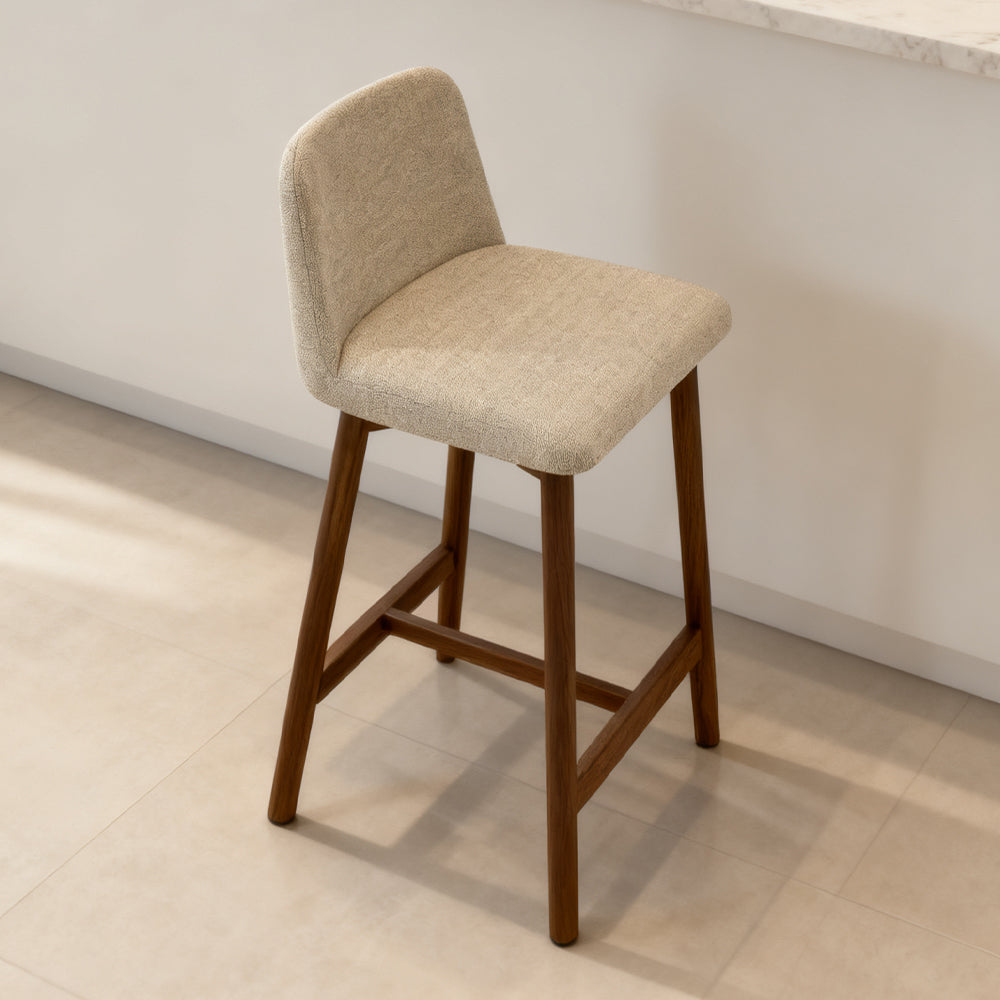 Linen Fabric Solid Wood Leg Bar Stool