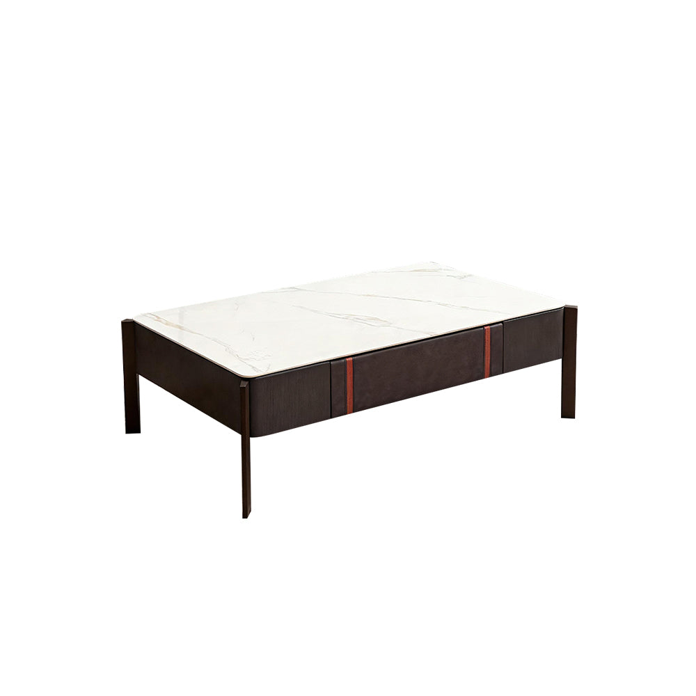 Modern Minimalist Slate Top And Dark Wood Frame Coffee Table