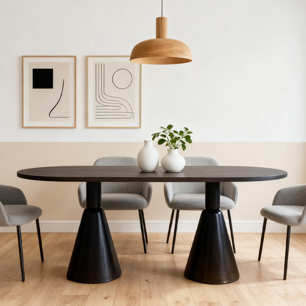 Sleek Black Oval Dining Table/1.6M