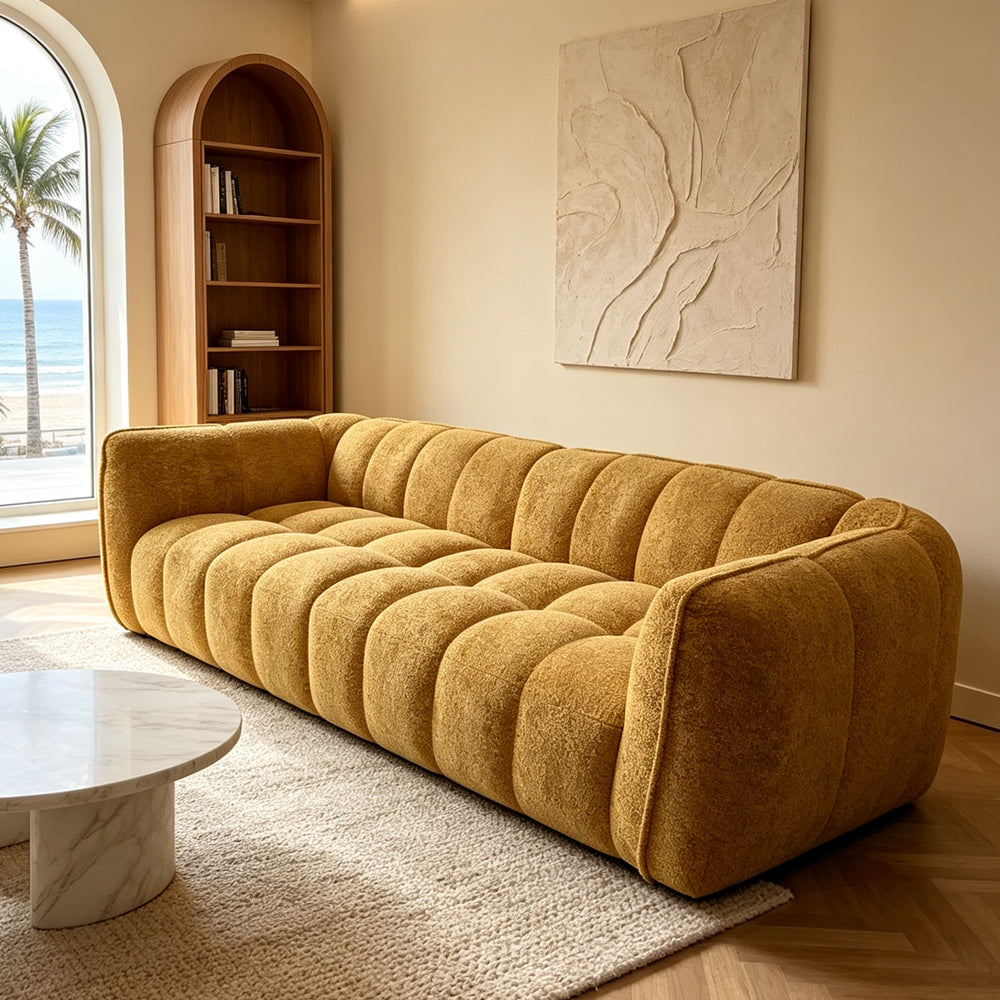 Modern Minimalist Mustard Yellow Chenille Sofa