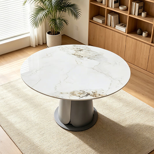 Modern Round Slate Dining Table With Metal Base