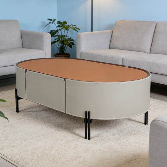 Modern Minimalist Saddle Leather Oval - shaped Coffee Table