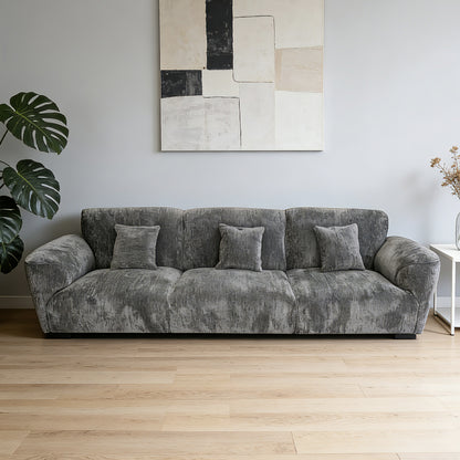 Gray Fabric Upholstered Straight 3 Seater Sofa