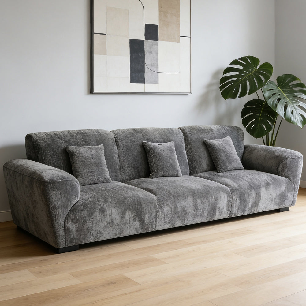 Gray Fabric Upholstered Straight 3 Seater Sofa