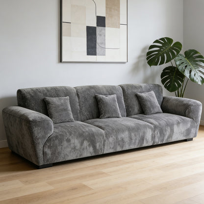 Gray Fabric Upholstered Straight 3 Seater Sofa
