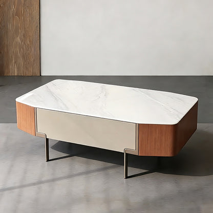 Wooden And Metal Accents Slate Top Coffee Table