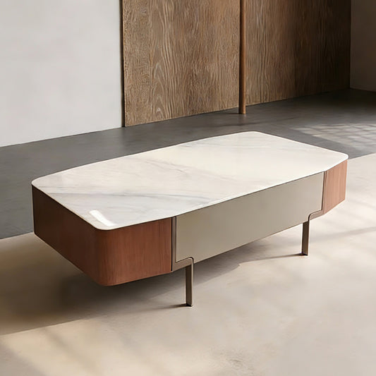 Wooden And Metal Accents Slate Top Coffee Table