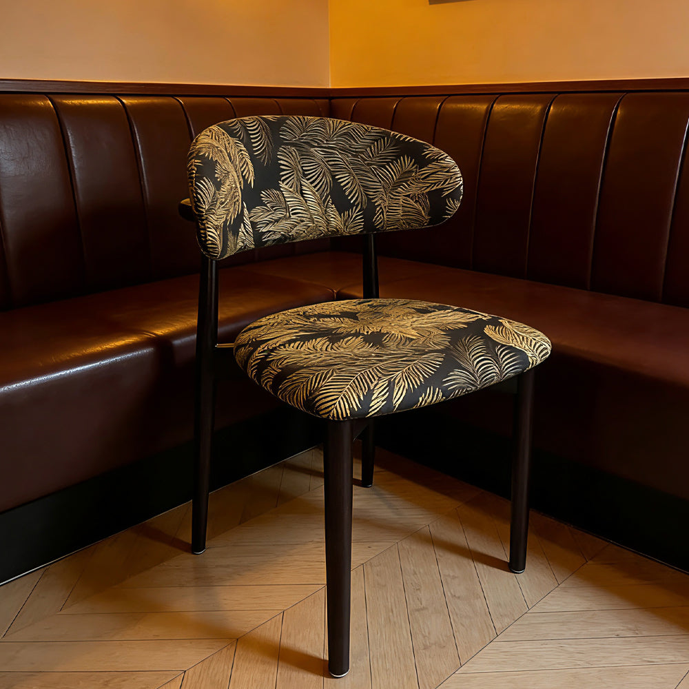 Elegant Dining Chair With Leaf Print Upholstery