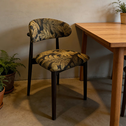 Elegant Dining Chair With Leaf Print Upholstery