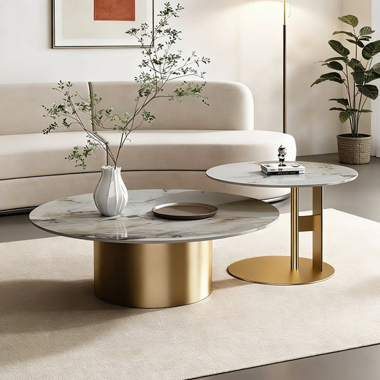 Slate Top And Gold Base Round Coffee Table