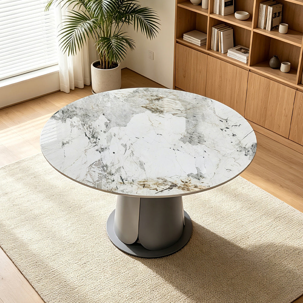 Modern Round Slate Dining Table With Metal Base